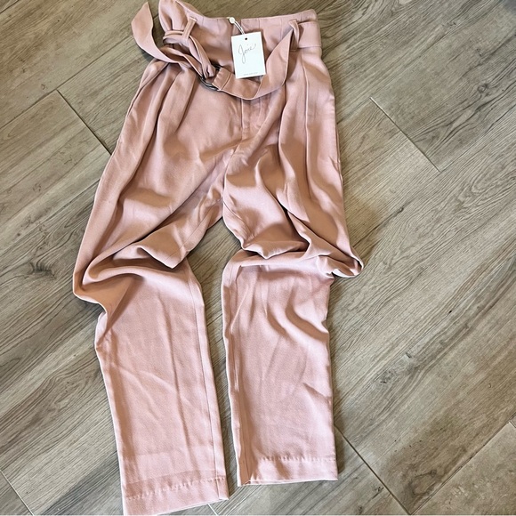 JOIE IANNA PANTS pink Pleated Belted Crepe Tapered Cropped $248 - Picture 4 of 5